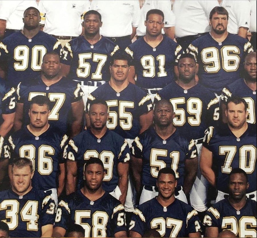 Photograph of Terry Crews and his team, the San Diego Chargers.