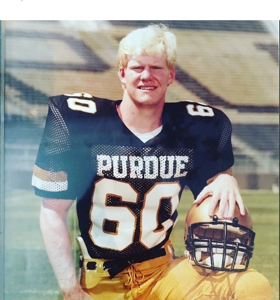 Photograph of Jim Gaffigan in a Purdue football uniform.