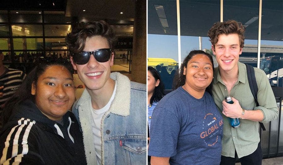 Marlen and Shawn taking a selfie outside an airport
