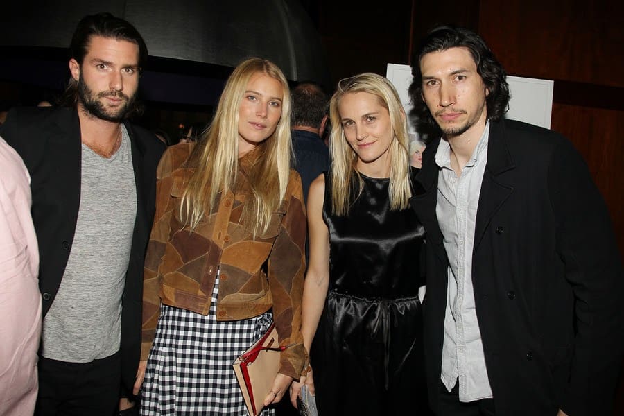 Phil Winser, Dree Hemingway, Joanne Tucker, and Adam Driver at a film screening party, all dressed up. 