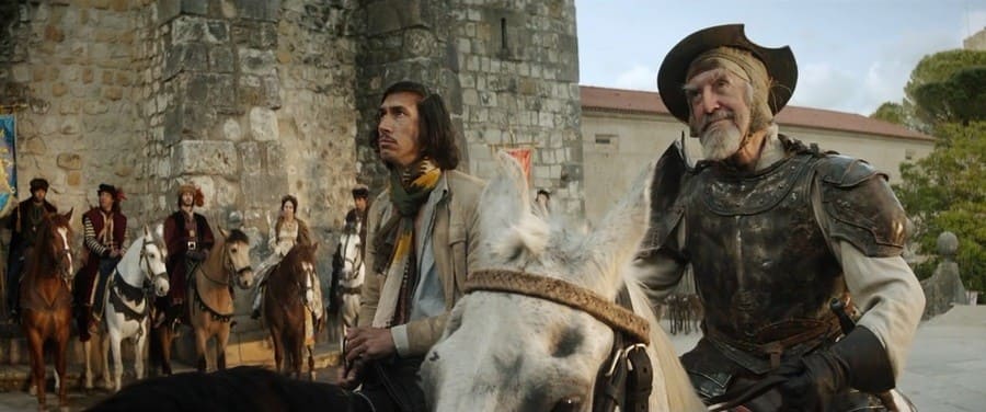 Jonathan Pryce and Adam Driver on horses in The Man Who Killed Don Quixote. 