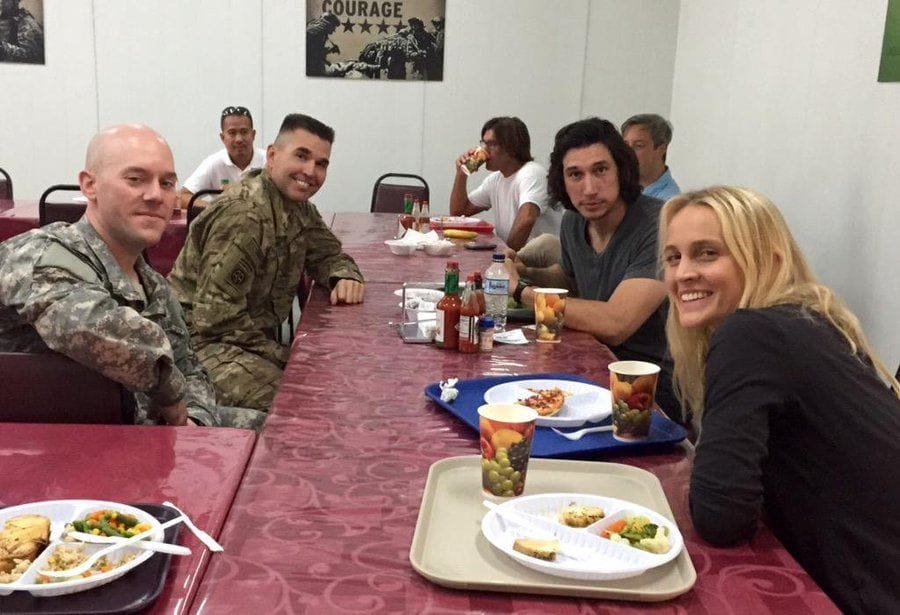 Adam Driver and his wife were hanging out with some Marines at lunch. 