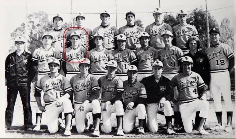 Kevin Costner in his class photo and on the baseball team, both from the 1973 Villa Park (CA) High School yearbook