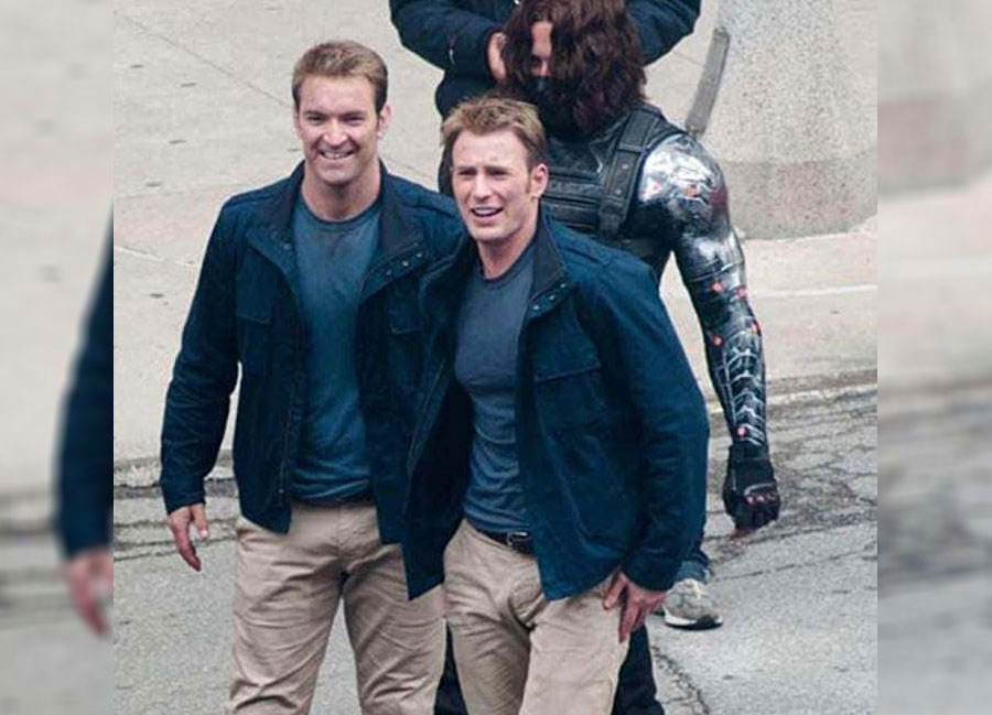 Chris Evans and Sam Hargrave suited up for the movie Captain America: Civil War.
