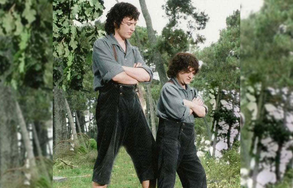 Elijah Wood and Kiran Shah in character posing next to each other.