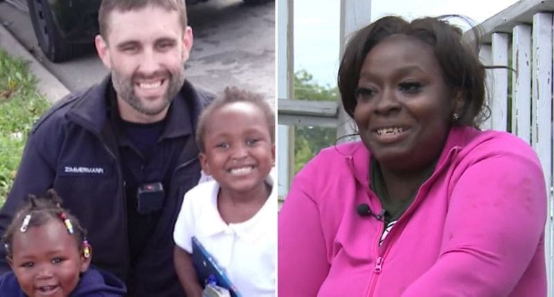 Officer Zimmerman and Andrella Jackson and her children