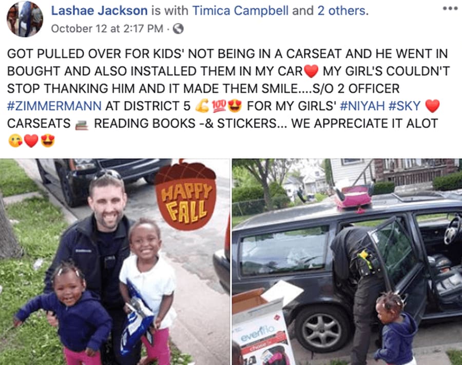 Officer Zimmermann in a Facebook post