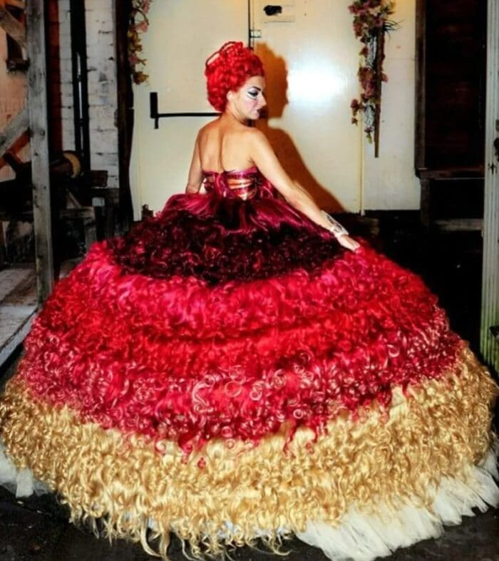 women wearing a funny wedding dress