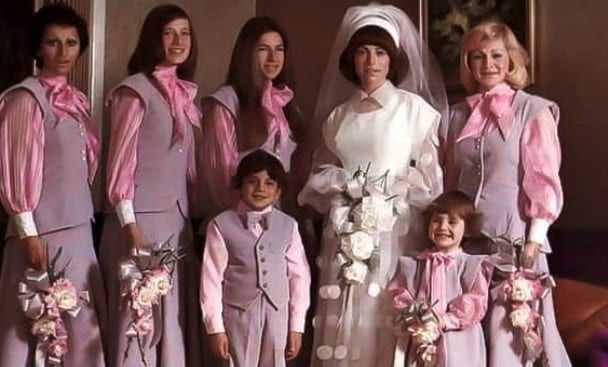 Bridesmaids wearing ugly suits