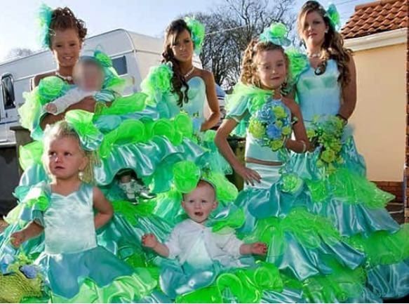 Blue and green neon dresses