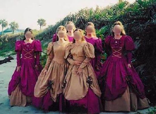 Bridesmaids wearing medieval-style dresses