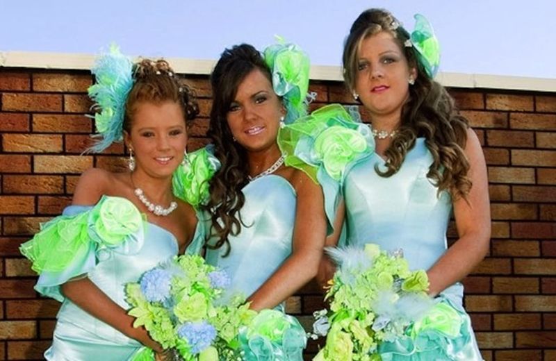 Neon green and blue dresses