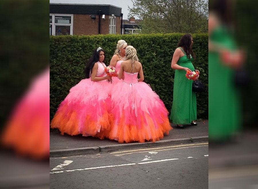 Pink and orange flamingo looking dresses