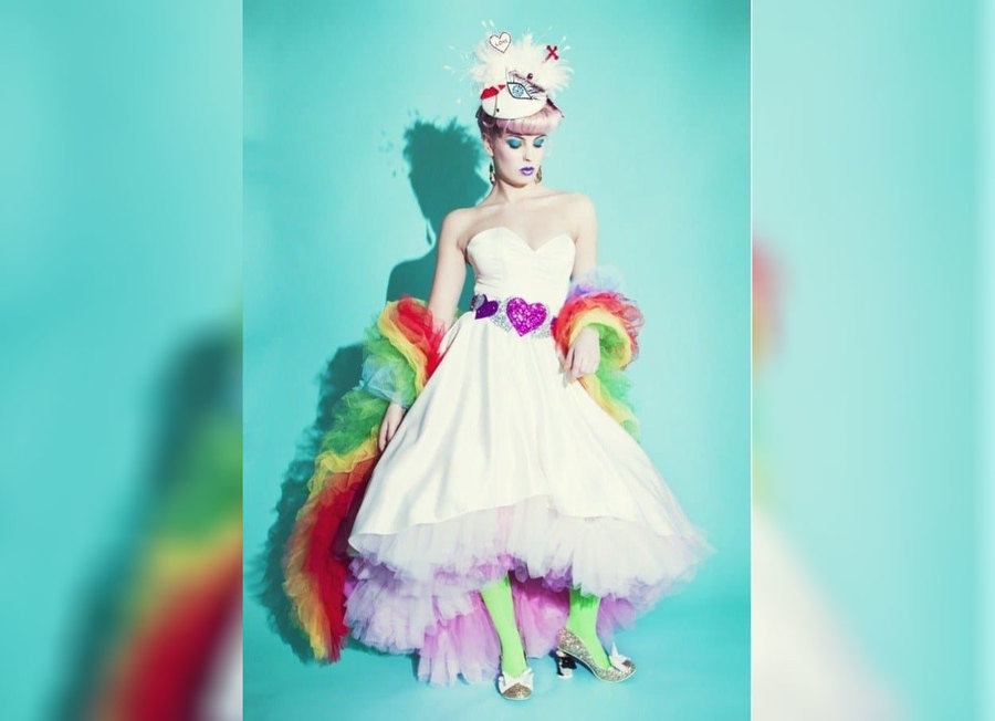A bride in a unicorn wedding dress