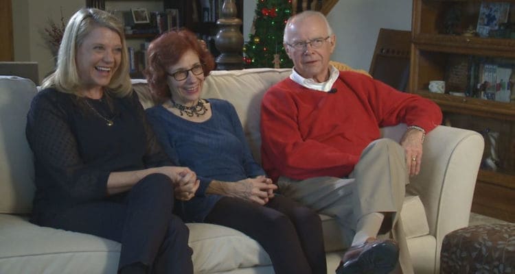 Denis, Karen, and Jean on the couch being interviewed. 