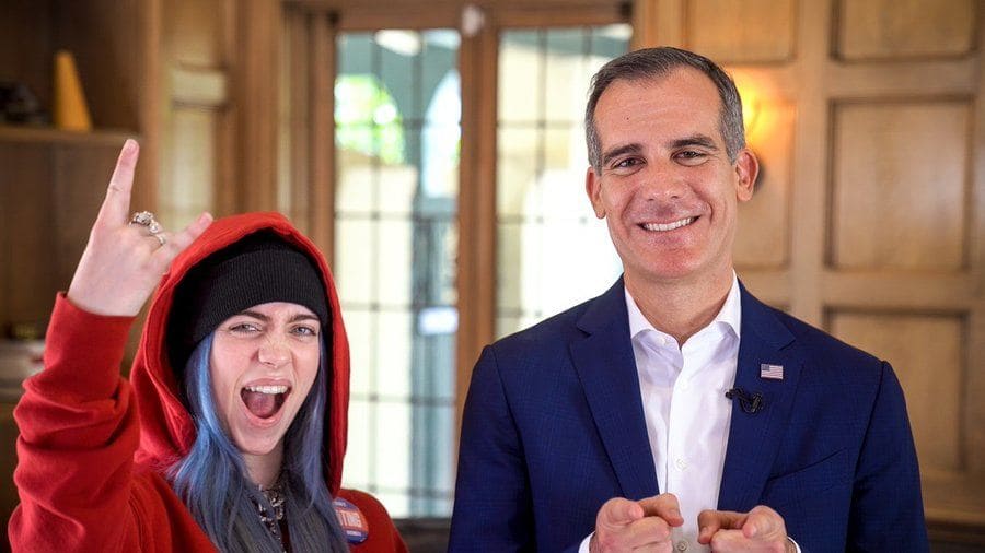 Billie Eilish and the Mayor of LA in their 2018 campaign.