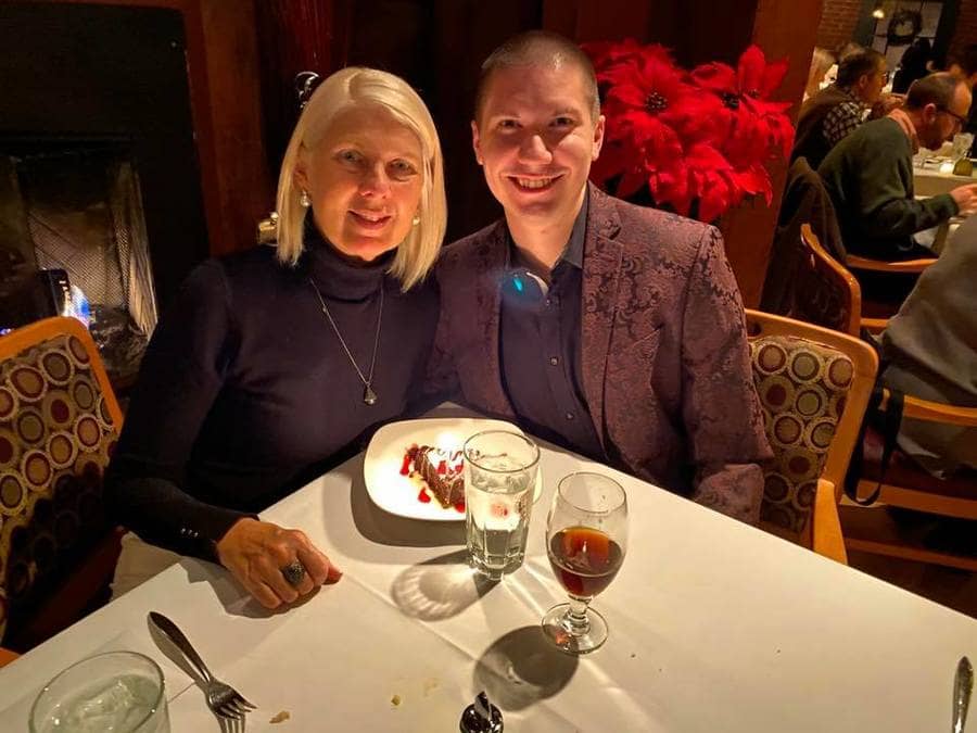 Henry Glendening and Kasey Bergh in a restaurant