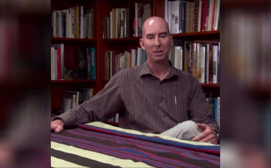 Jeff admiring the blanket 