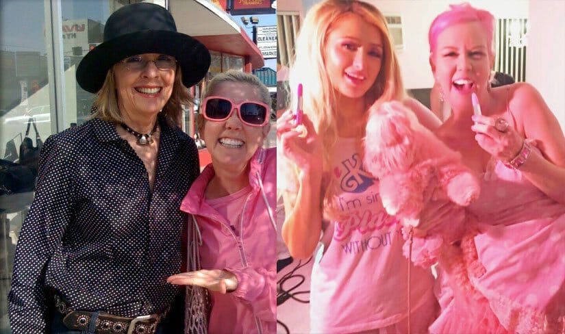 Paris Hilton was sitting with Kitten Kay Sera. / Diane Keaton posing with Kitten Kay Sera. 