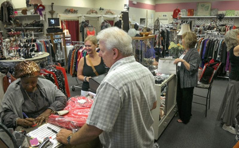 Kay and Marty working together at the consignment shop