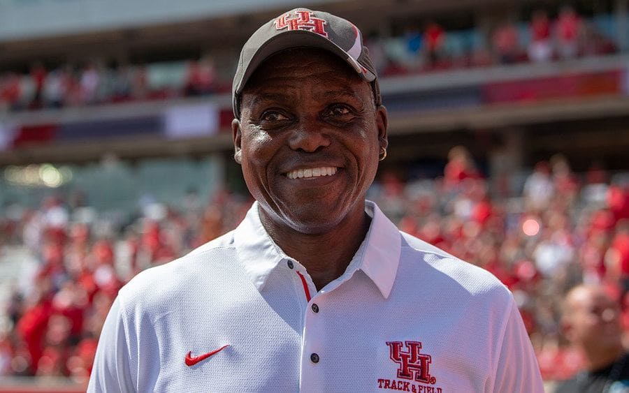 Carl Lewis during pregame at the Arizona Wildcats game at the University of Houston Cougars stadium