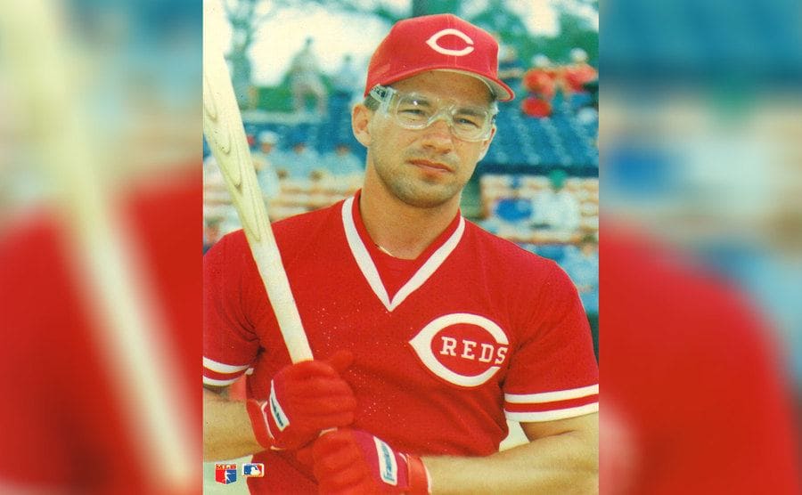 Chris Sabo with the Cincinnati Reds uniform on