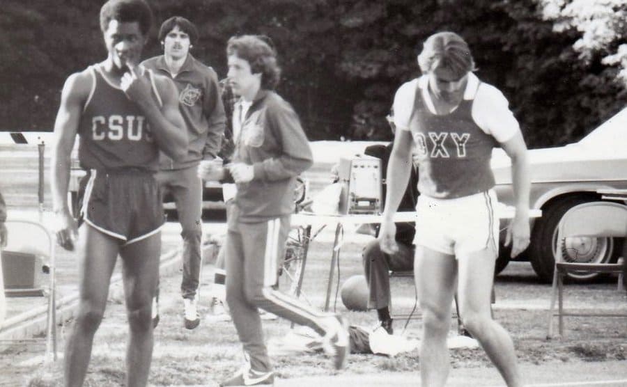 Prentiss Wilson and others on the running track 