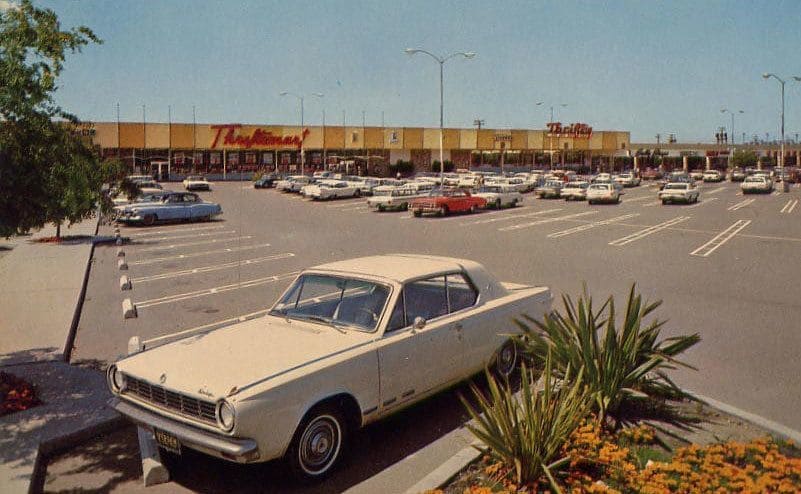A vintage photograph of a parking lot in Santa Maria, California 