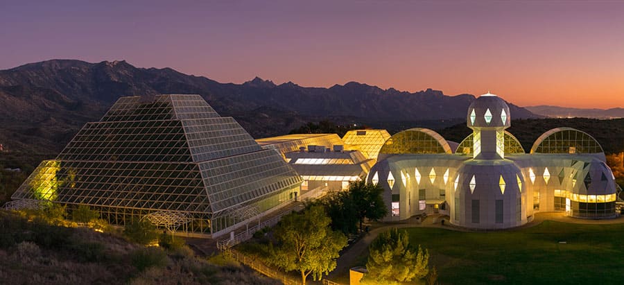 Tucson, Arizona - October 2017: Biosphere 2 Sunset Panorama