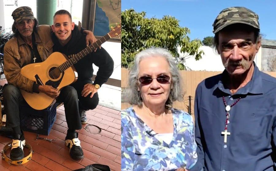 Mick and the Deputy posing with a guitar / Mick and his mother