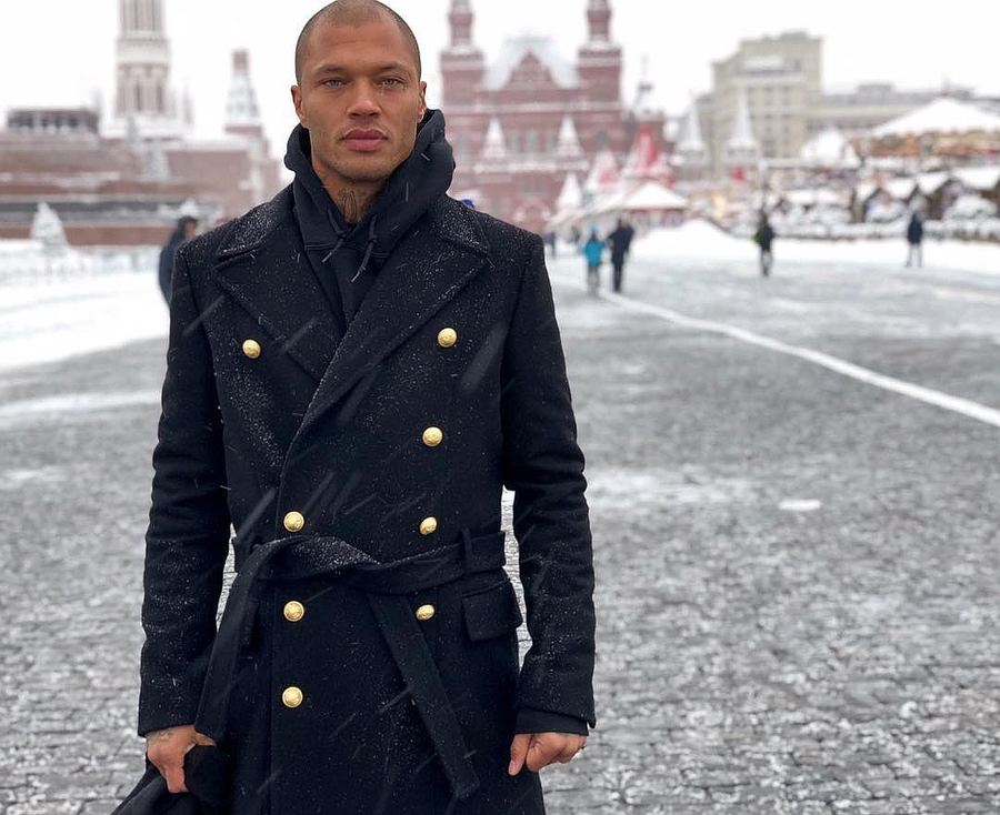 Jeremy Meeks wearing a black coat