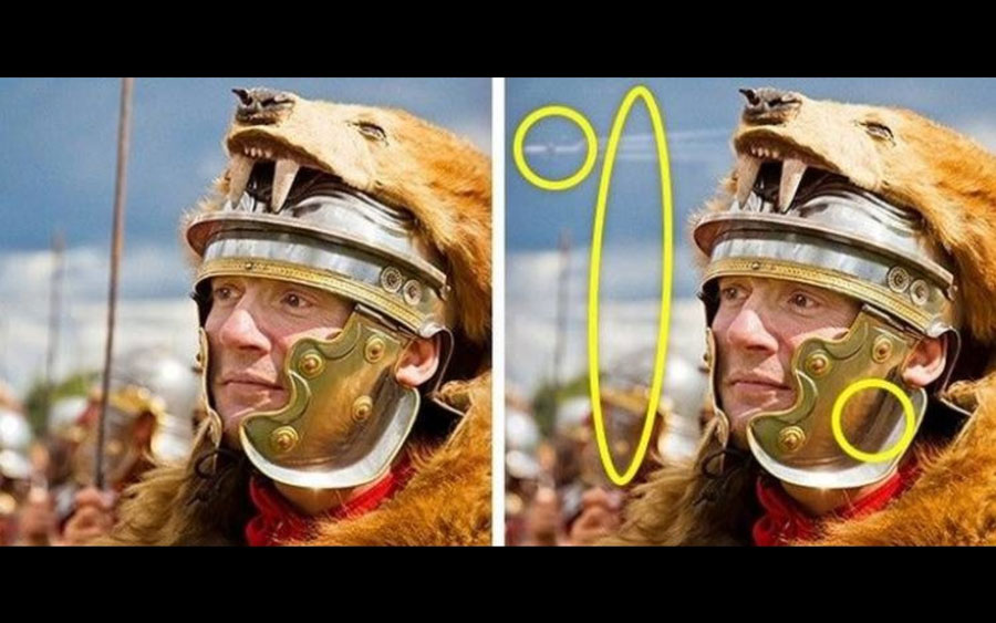 Roman Soldier with circles highlighting differences from the original image