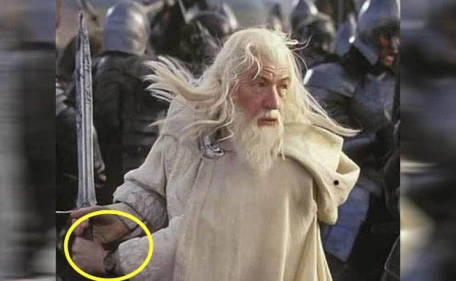 Gandalf mid-fight with a watch on