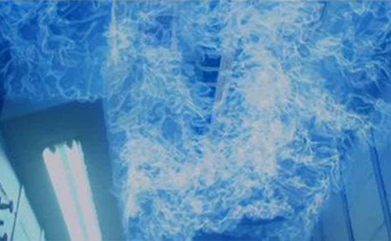 The fire rising to the ceiling of the panic room