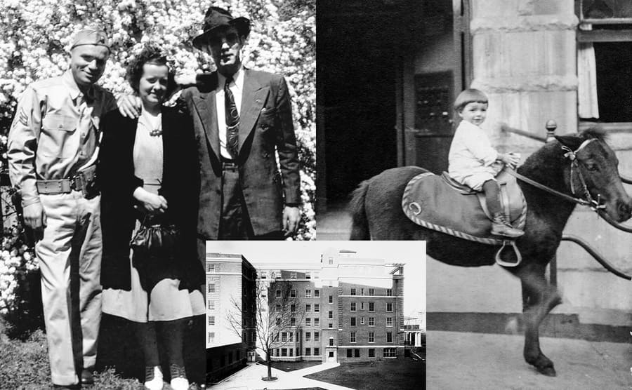 Jim Collins with his wife Alice and brother John / Fordham Hospital in the Bronx / Phil as a baby riding a pony