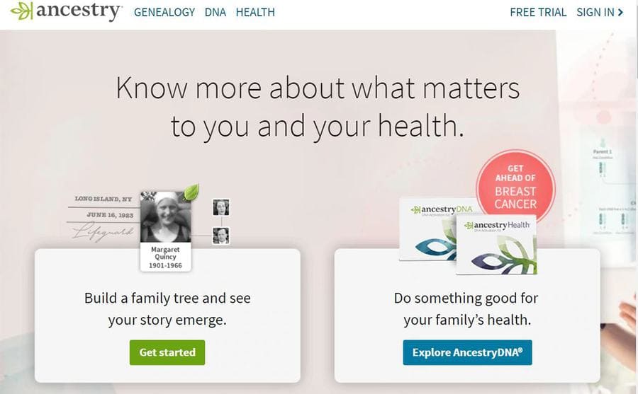 A screenshot of the ancestry website where you can find your family