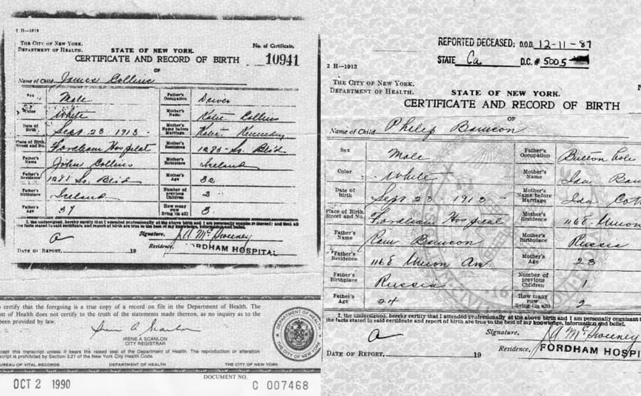 James Collins and Phillip Bamson’s birth certificates