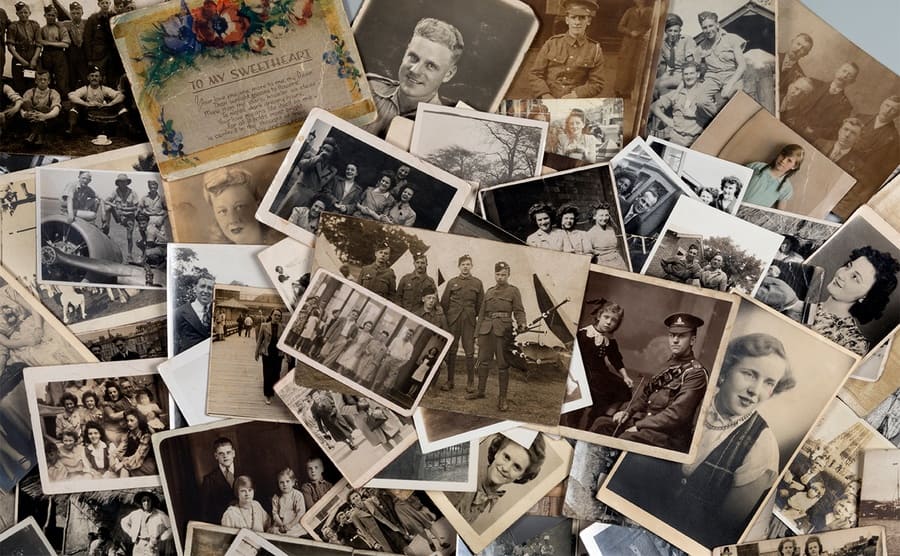 A pile of old photographs