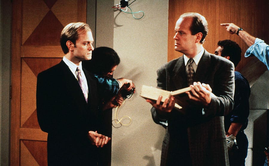 David Hyde-Pierce and Kelsey Grammer in a scene from Frasier