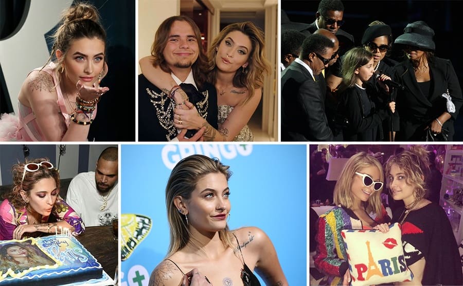 Paris Jackson blowing a kiss on the red carpet / Prince and Paris Jackson hugging / Paris speaking at Michael Jackson’s memorial with Tito, Marlon, Randy, Jackie, Janet, and Rebbie Jackson around her / Paris Jackson blowing out her birthday candles / Paris Jackson on the red carpet / Paris Hilton and Paris Jackson posing together