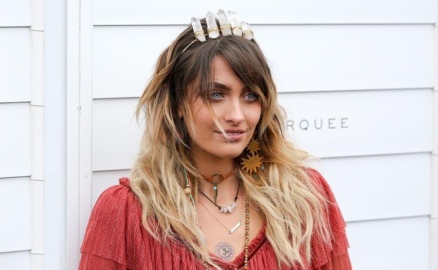 Paris Jackson on the red carpet with a headband made with crystals in it