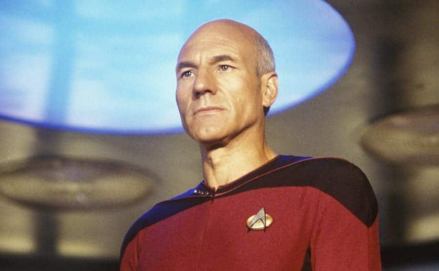 Patrick Stewart on set while filming Star Trek: The Next Generation
