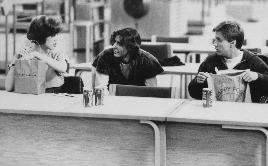 Judd Nelson with Molly Ringwald and Emilio Estevez on the set of the Breakfast Club