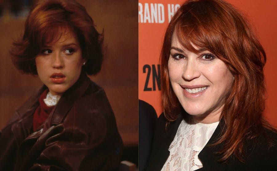 Molly Ringwald sitting in a library chair / Molly Ringwald on the red carpet
