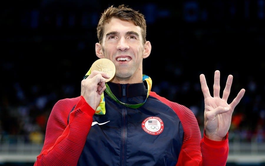 Gold medalist Michael Phelps of the United States