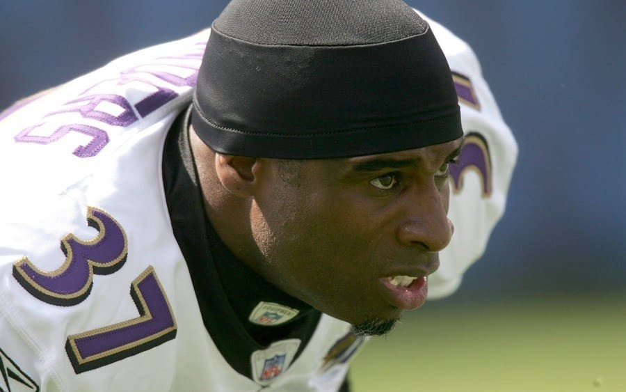 Deion Sanders #37 of the Baltimore Ravens.