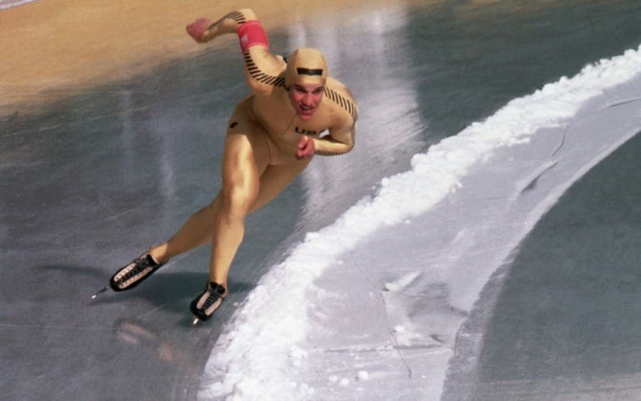 America's Eric Heiden drives to a new Olympic record