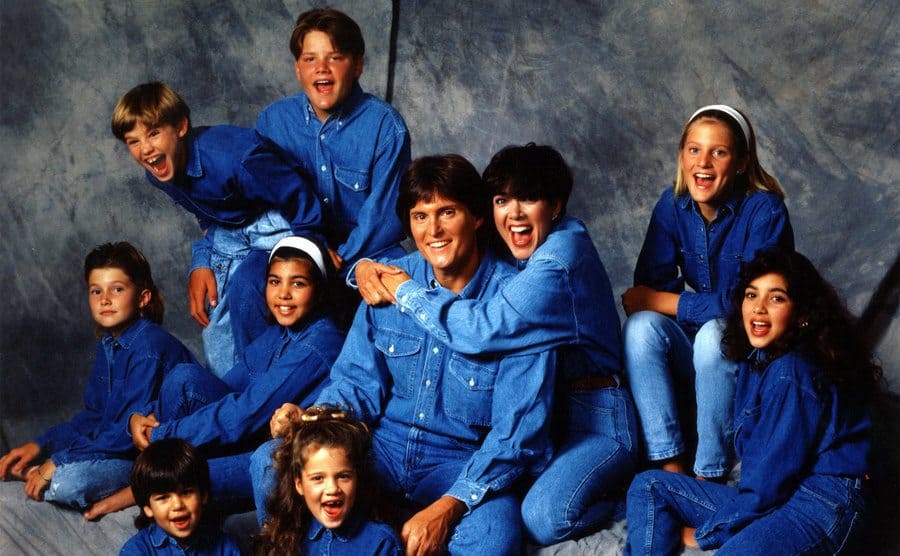 The Kardashian-Jenner family posing together in all denim clothing