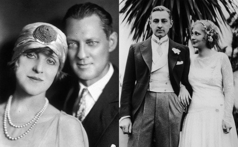 Lionel Barrymore with his wife Irene Fenwick / John Barrymore and his wife Dolores Costello on their wedding day in 1928