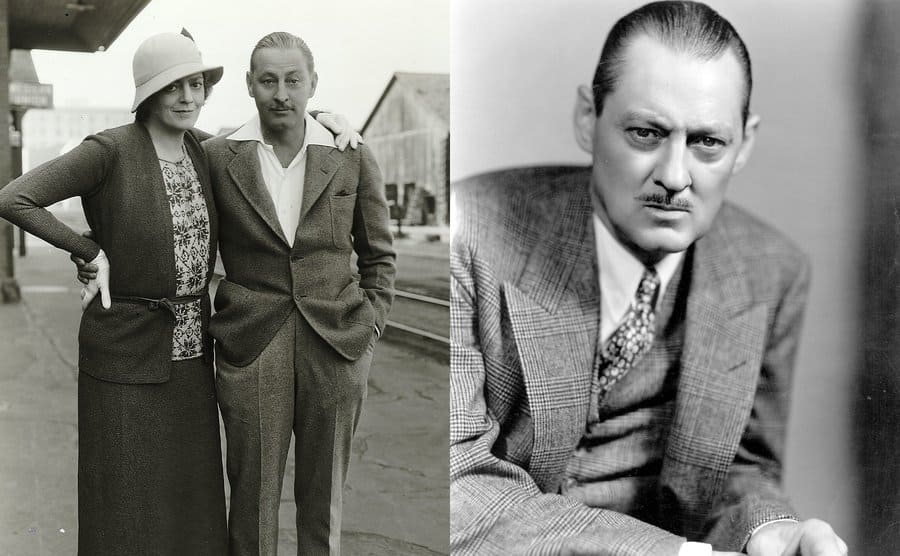 Ethel and John Barrymore posing at a train station on a platform / Lionel Barrymore posing for a portrait in a three-piece suit